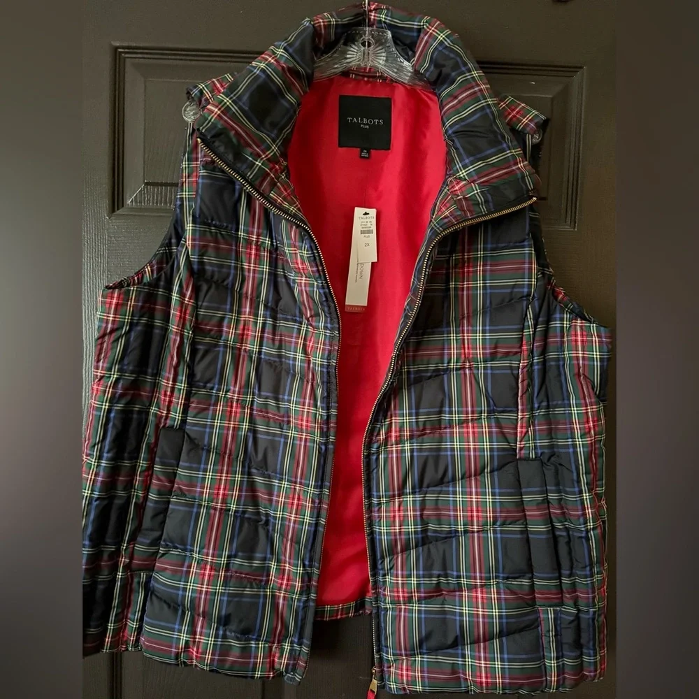 Talbots Plaid Down Puffer Vest - Plus Size - Picture 3 of 5